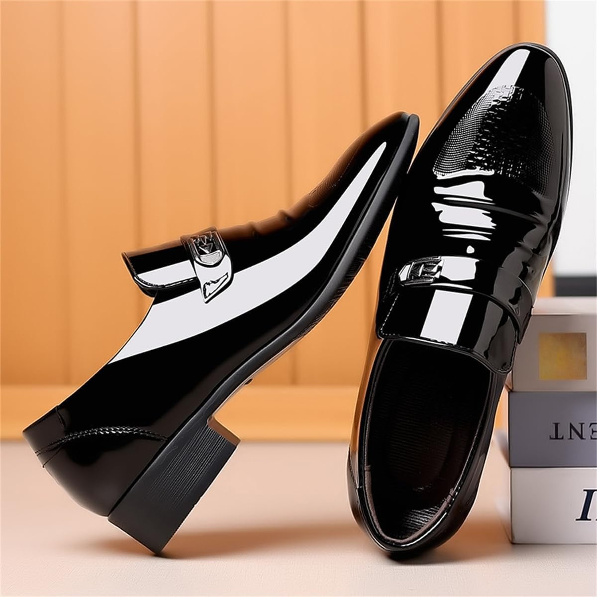 Mens Dress Shoes High Gloss Patent Slip On Loafers Formal Business Oxford Casual Driving Pointed Toe Boat Shoe For Men