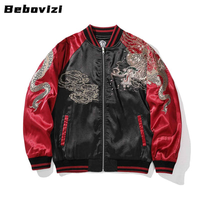 High Quality Autumn Dragon Embroidered Jacket Japanese Style Men's Baseball Uniform Streetwear Harajuku Casual Couple Clothing