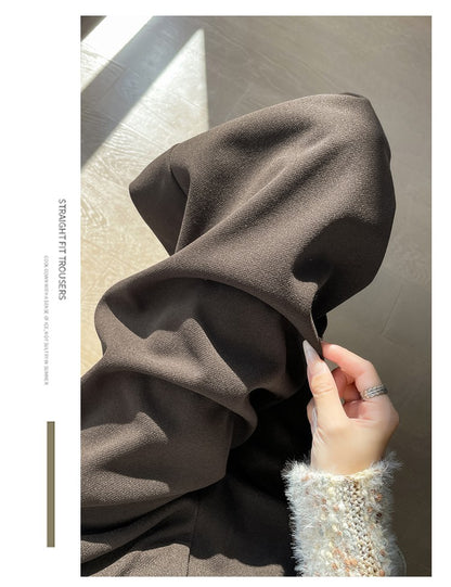 Grey Woolen Wide-leg Suit Pants Women 2025fall Winter New High-waisted Draping Straight-leg Casual Floor-length Thick Trouser