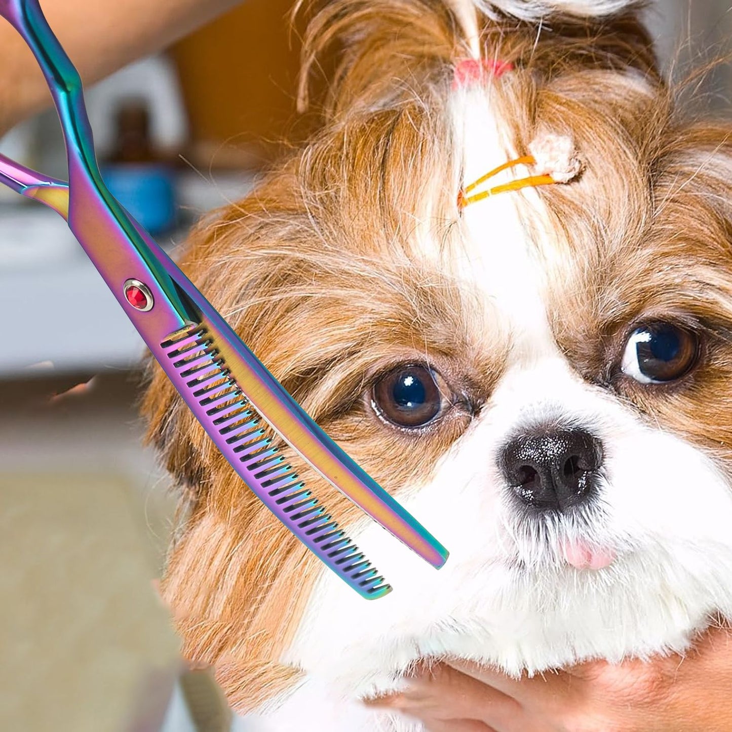 Tesoura Curva Dupla para Tosar Pelo de Cão Tesoura Profissional para Tosa de Cães Tesoura Curva para Desbaste de Pelo de Animais de Estimação