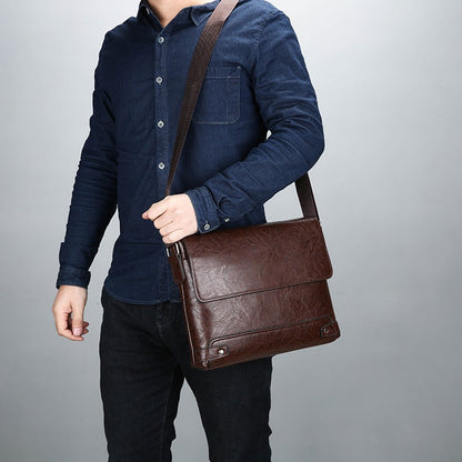 Men's Solid Color Retro Leather Shoulder Bag, Casual Business Messenger Bag Horizontal A4 Paper Travel Bag Briefcase Laptop Bag