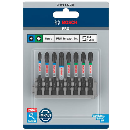 BOSCH 2608522328 Jogo de Bits de Chave de Fenda de Controle de Impacto PZ/PH Profissional Suporte Universal de Lote 8 Peças Acessórios para Ferramentas Elétricas