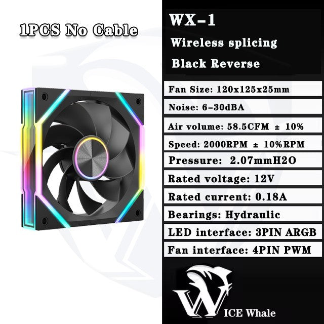 ICE Whale WX-1 Wireless Splicing PC Case Fan 120mm ARGB Mirror Cycle Effect 800-2000RPM 360mm Water-cooled Radiator Cooling Fan