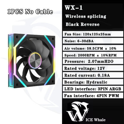 ICE Whale WX-1 Wireless Splicing PC Case Fan 120mm ARGB Mirror Cycle Effect 800-2000RPM 360mm Water-cooled Radiator Cooling Fan