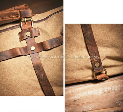 Vintage Military Canvas + Genuine Leather Men Shoulder Bag Sling Crossbody Bag Tote Handbag Men Canvas Messenger Bag  Leisure