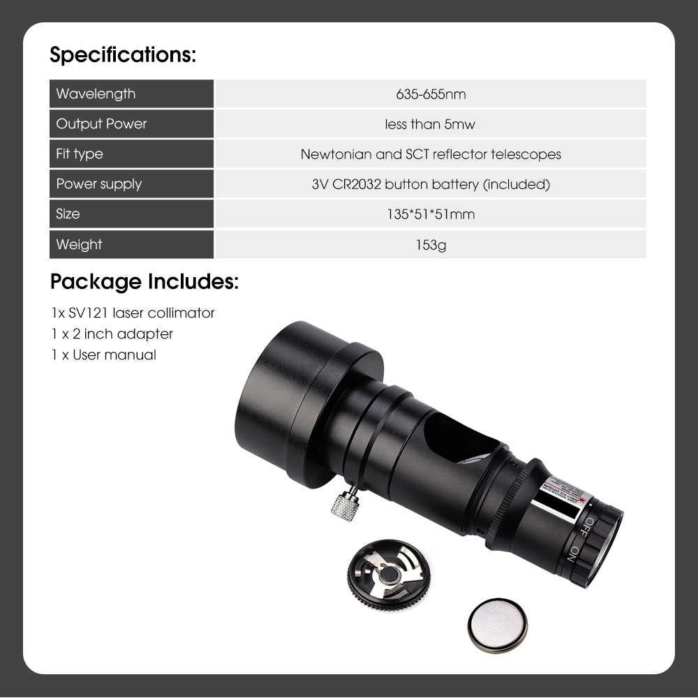 Colimador Laser Vermelho SVBONY Ajustável para Telescópios Refletores Dobsonianos e SCT SV121