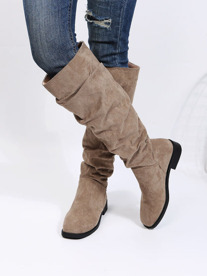BCEBYL Autumn and Winter Fashion New Sexy Solid Color Warm Round Toe Thick Bottom Low Heel Comfortable Women's Boots Botas Mujer