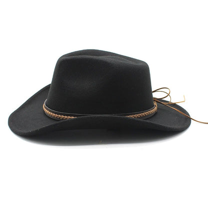 Winter Roll Up Brim Western Cowboy Hat With Leather Retro Gentleman Lady Jazz Cowgirl Cap Church Sombrero Caps