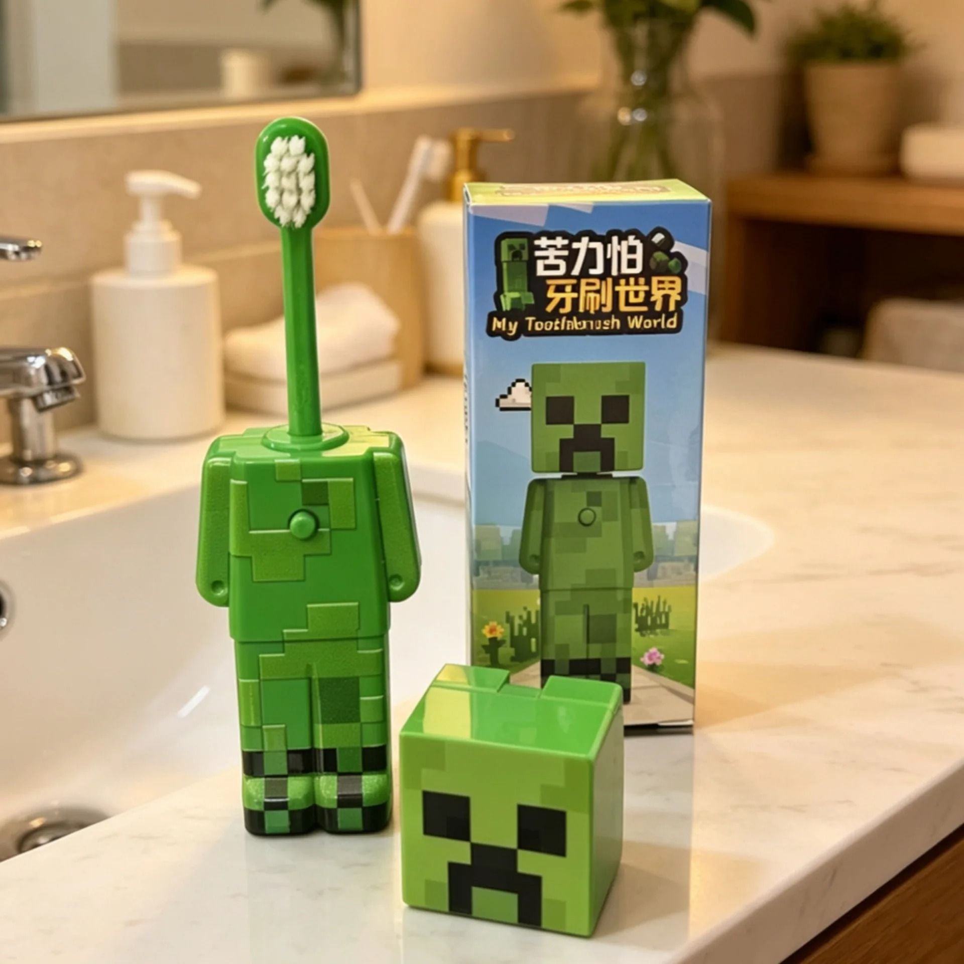 **Anime my world Scalable Toothbrush Cute MC Figures Transformable Soft Bristled Toothbrush Fine Bristled Gifts//