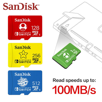 Cartão micro sd SanDisk original 128 GB 256 GB 512 GB 1 TB U3 microSDXC Cartão de Expansão de Memória para Nintendo Switch Até 100 MB/s