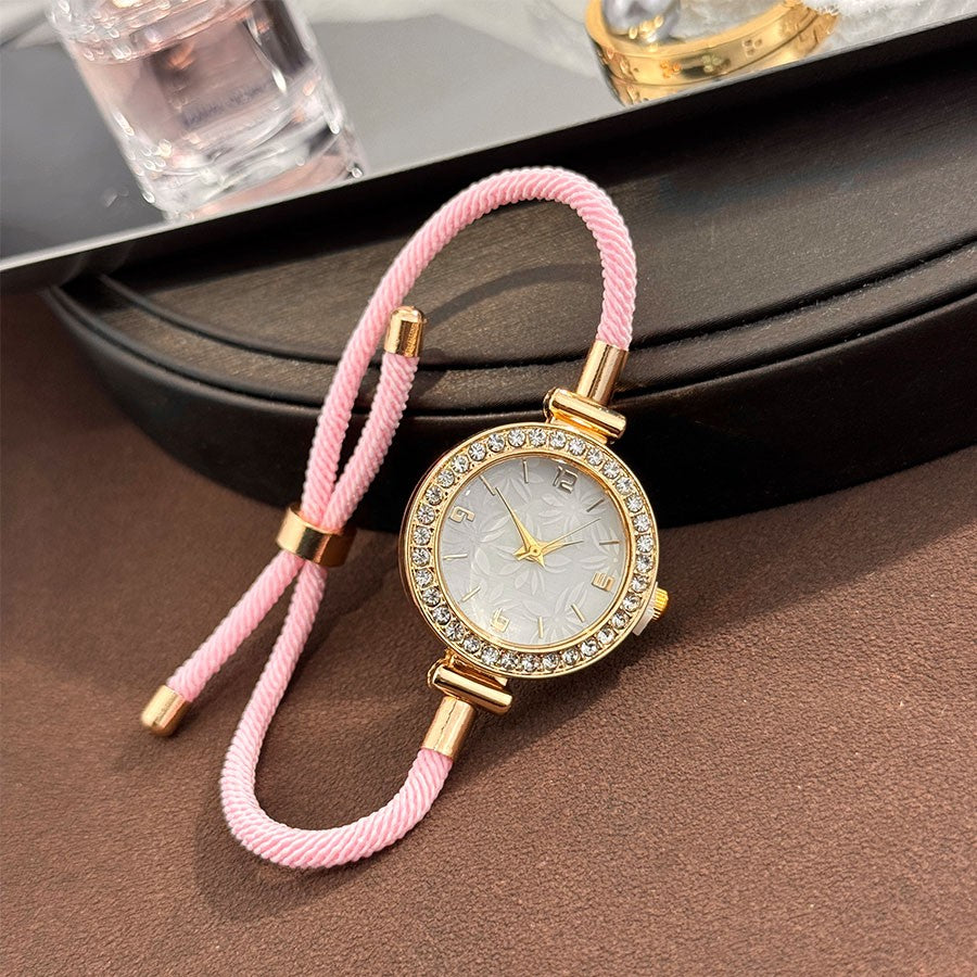 Ladies Colorful Nylon Pull-Style Bracelet Alloy Case Arabic Scale Printed Dial Christmas Quartz Watch Suitable for Holiday Gift