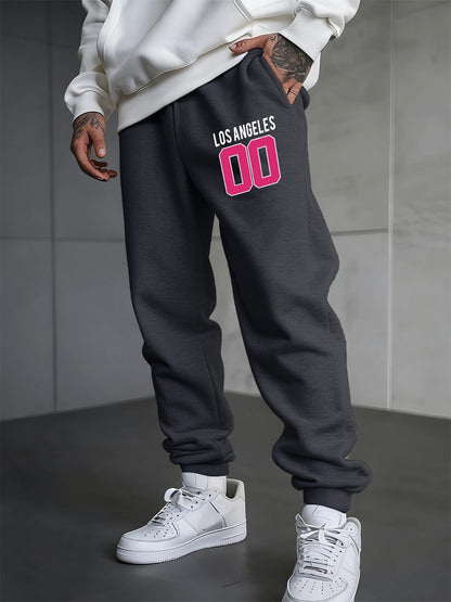 Los Angeles 00 Calça Moletom Estampada Masculina Outono Jogger Calça de Moletom Quente Elástico na Cintura Calça de Moletom Básica com Bolso Roupa Masculina