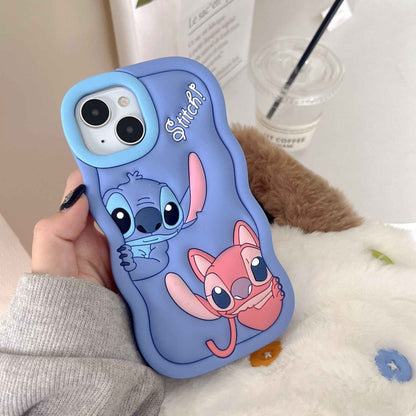 Capa de Celular Disney Desenho Animado Fofo Iphone 11 12 13 14 15 Pro Plus Stitch Material de Silicone Simples Completa Presente de Dia dos Namorados