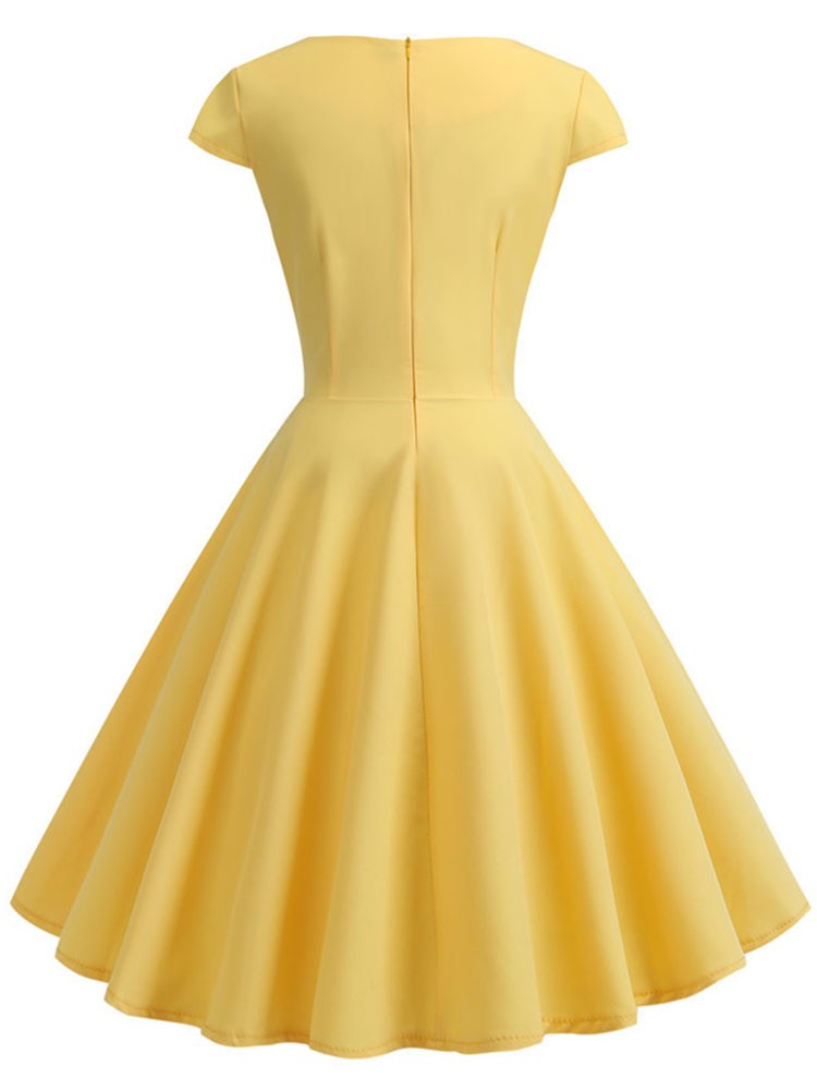 Pink Summer Dress Women V Neck Vintage Robe Elegant Retro pin up Party Office Mi