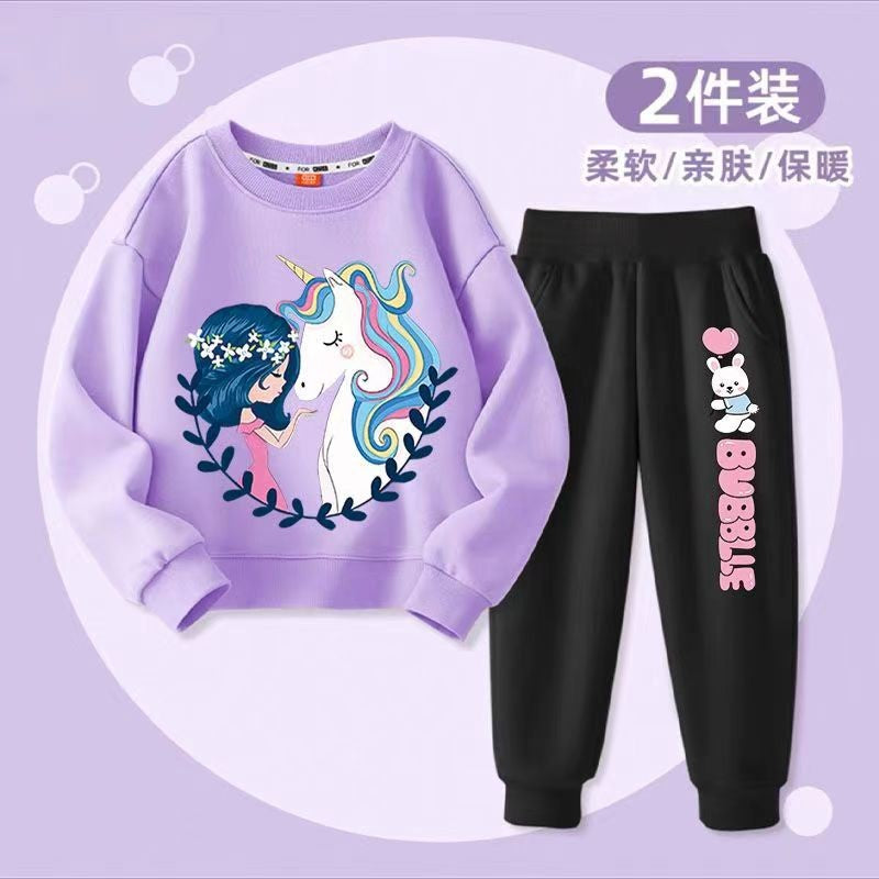 Autumn Kid Girls Clothes Set Children Boy Printed Sweatshirts Top And Pants Bottom 2 Pieces Suit Baby Long Sleeve Tracksuits