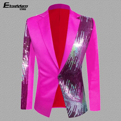 HOO 2025 Men's Color Matching Casual blazer Fashion Host Performance Sequined Dress