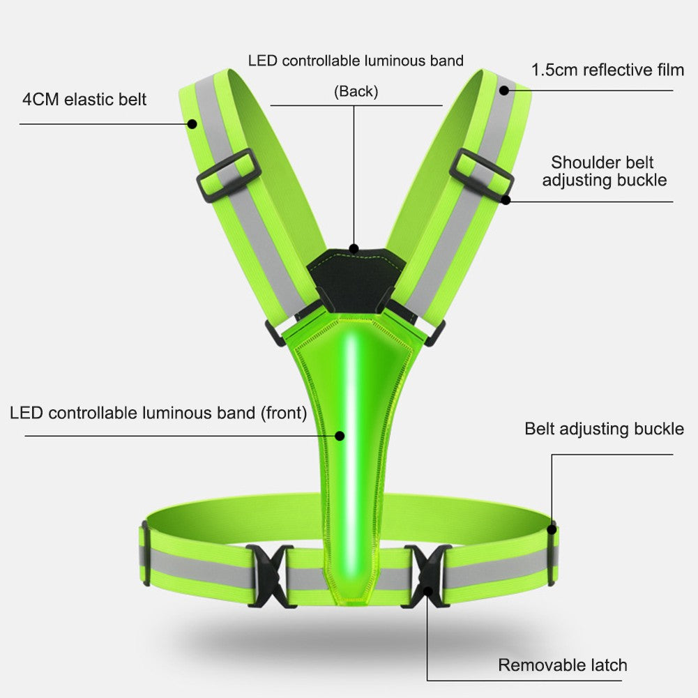Glowing Reflector Straps Vest Adjustable & Elastic High Visibility Running Vest Safety Running Vest for Runners Night Walking
