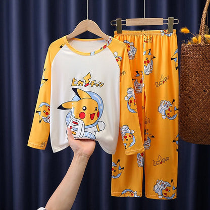Girls' Lightweight Long Sleeve Pajama Set, Cartoon Print Spring and Autumn Sleepwear for Kids and Tweens, Perfect for Homewear