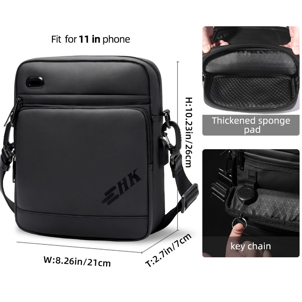 HK Casual Men's Shoulder Bag Large Crossbody Bag USB Charging Travel Sports Chest Bags Waterproof Sling Pack With Headphone Jack