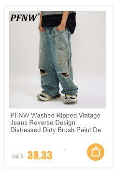 PFNW High Street Drawstring Zipper Sliced Wide Leg Cargo Pants Msn's Casual Loose Straight Trousers Loose Denim Pants 28W5963