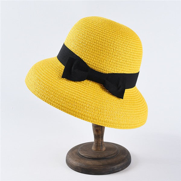 USPOP Novas chapéus de sol femininos moda laço chapéu de palha casual verão aba larga chapéu de praia feminino chapéu de verão