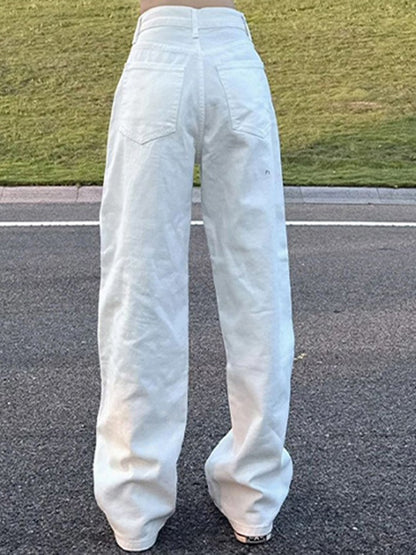 Woman High Waist Wide Leg Jeans Girls Casual Denim Straight Leg Pants Female White Black Blue Light Blue Beige Loose Trousers