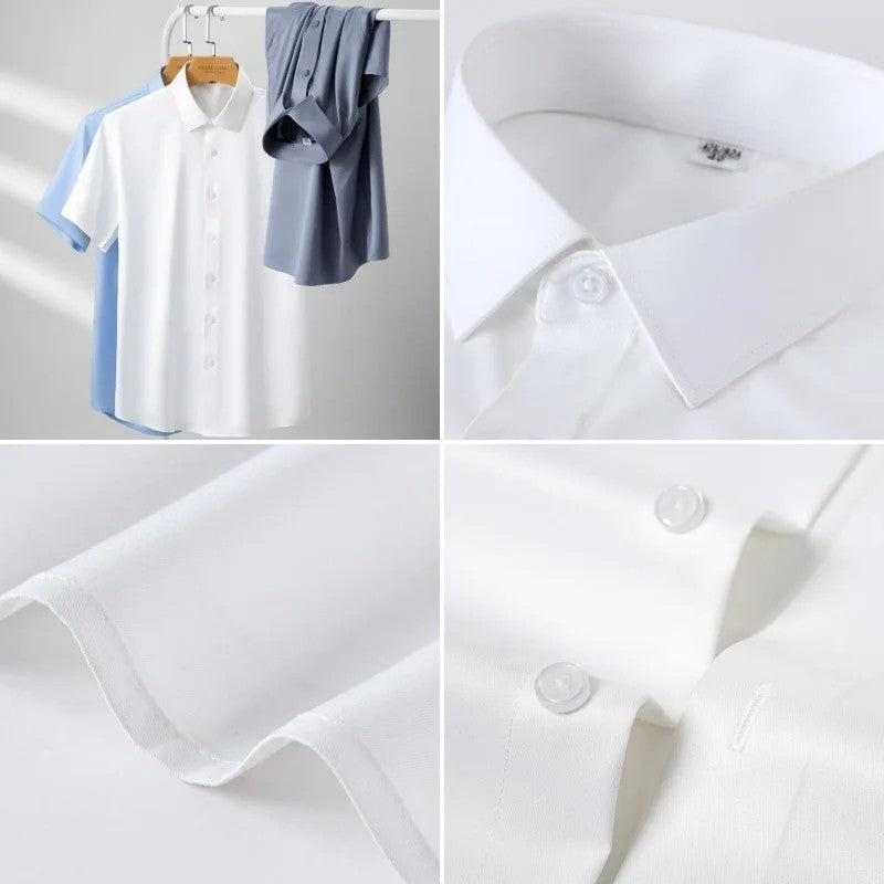 Stretch Anti-Wrinkle Smooth Men's Shirts Short Sleeves Dress Shirts For Men Slim Fit Camisa Social Business Blouse White Shirt
