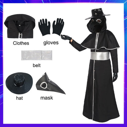 Medieval Robe Plague Doctor Cosplay Costume Bird Crow Long Mouth Mask Suit Monk Steampunk Priest Wizard Halloween Party Cloak