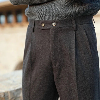 Men's Neapolitan High Waist Autumn Winter Woolen Trousers Straight Leg Drapey No Iron Business Pants Casual Scene