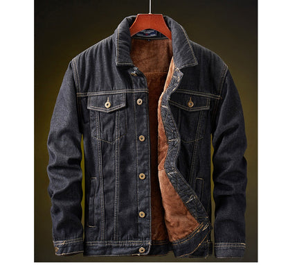 Winter Men's Denim Jackets Fashion Men Retro Streetwear Punk Motorcycle Cowboy Coats Man Lapel Fleece Warm Jean Jacket Clothing