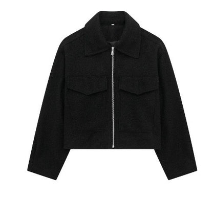 Woolen Coat Women Fashion Short Jacket Turn-down Collar Coats Warm Wool Jackets Zip Outerwear Autumn Winter Clothing Overcoat