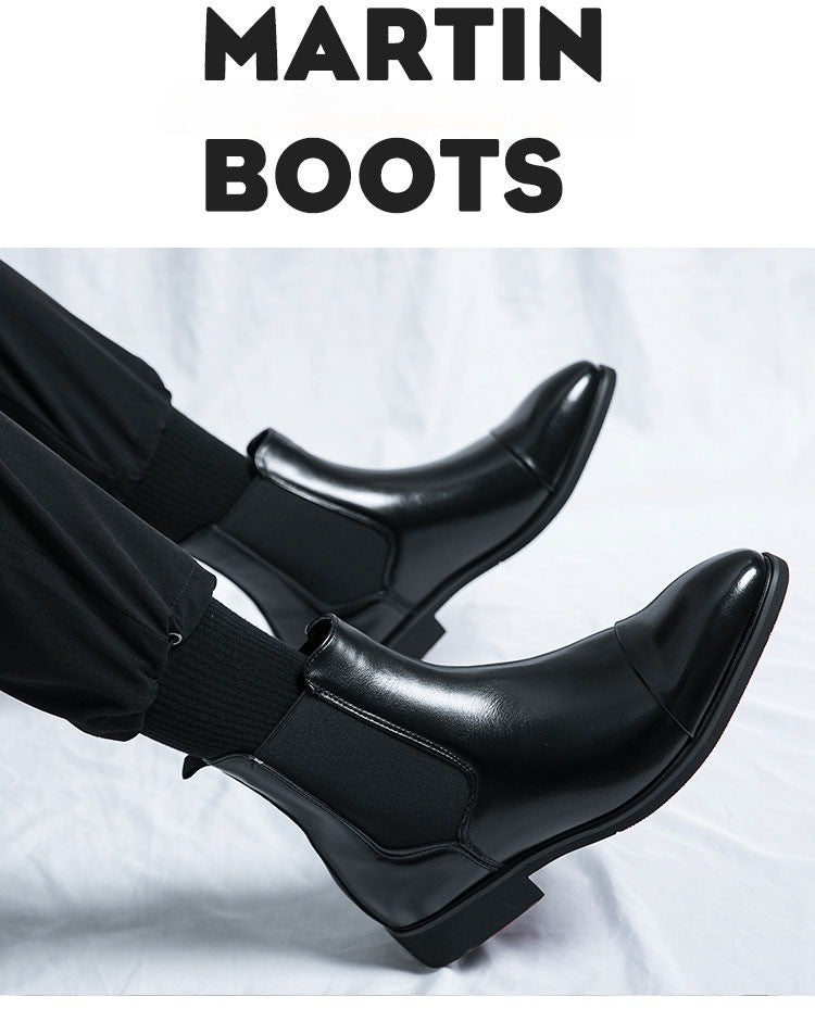 Botas masculinas Chelsea com sola vermelha, tornozelo, bico redondo para negócios, estilo Aura, sapatos masculinos tamanho 38-46, botas masculinas
