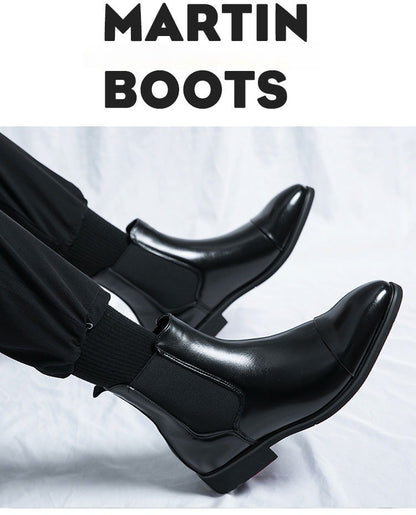 Botas masculinas Chelsea com sola vermelha, tornozelo, bico redondo para negócios, estilo Aura, sapatos masculinos tamanho 38-46, botas masculinas