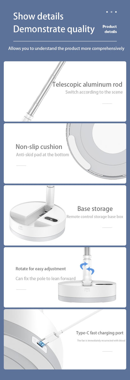 P10 10800mAh Folding Portable Fan USB Remote Control Air Cooler Silent Rechargeable Wireless Floor Standing Fan for Camping Desk