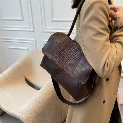 Crocodile Pattern Crossbody Bag For Women Black Shoulder Bag Brand Designer Women Bags Luxury PU Leather Flap Messenger Handbag