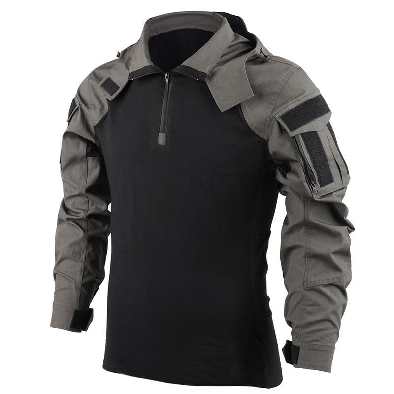 Men Outdoor Hooded Collar Shirt Tactics Hiking Combat T-Shirt Men Tactical Shirts Airsoft Paintball Camping Hunting Clothing
