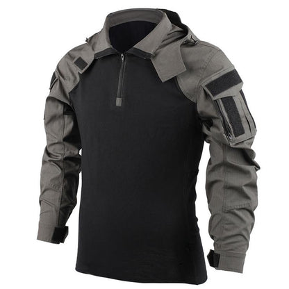 Men Outdoor Hooded Collar Shirt Tactics Hiking Combat T-Shirt Men Tactical Shirts Airsoft Paintball Camping Hunting Clothing