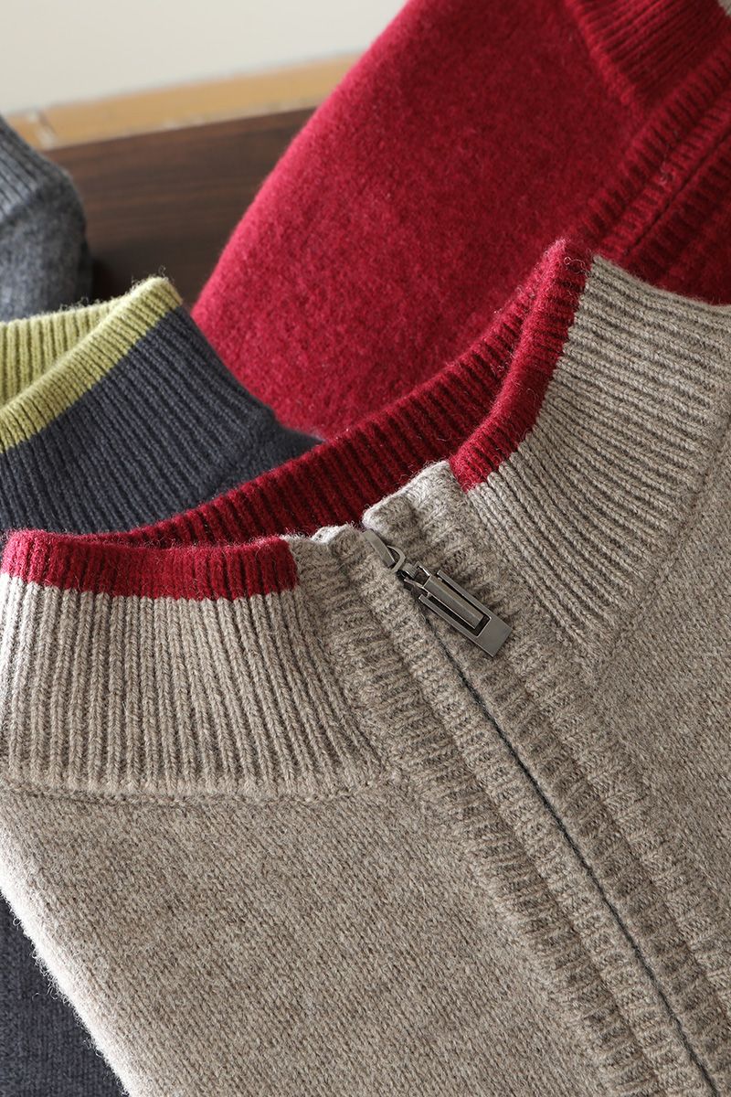 New Men Knitted Half Zipper Style Pullover Pure Australian Wool Sweater Splicing Edge Decoration High quality Thicken Warm Tops