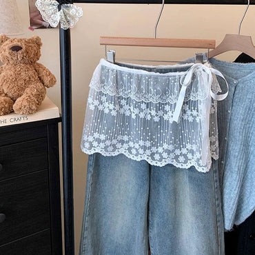 Y2K Trim Lace Up Short Fart Curtain Skirt Spring Layered Skirt INS Women Wrap Skirt Bandage Dress Apron Curtain Expansion Skirt