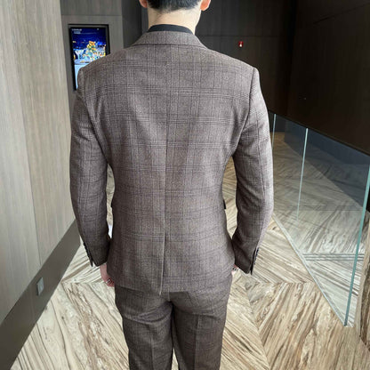 British Korean Style High Quality Modified Plaid Three-Piece Suit for Men - Stylish Business Casual Suit Vest And Trousers Set
