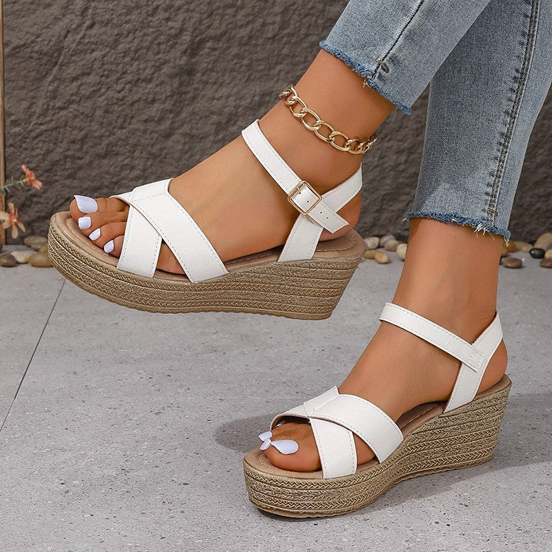 Women's White Chunky Platform Sandals Summer 2024 Buckle Strap Wedge Sandals for Woman Thick Sole Non Slip Beach Sandalias Mujer