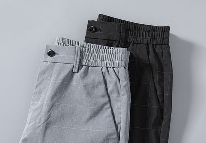 Male Suit Trousers Check Cooling Ice Silk Plaid Straight Up Clothes Offer Slacks Designer Men's Summer Pants Fabric 2025 Classic