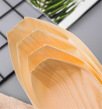 50 100pcs Natural bamboo Disposable Kayak sushi Wood Boat Salad Dessert Pine cake Boat Snack Bowl mat sushi plate tray onigiri