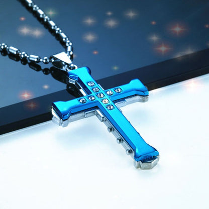 SUMENG 2025 Novo Colar Masculino de Aço Inoxidável com Pingente de Cruz de Cristal Jesus nas Cores Dourado/Preto/Azul e Zircônia