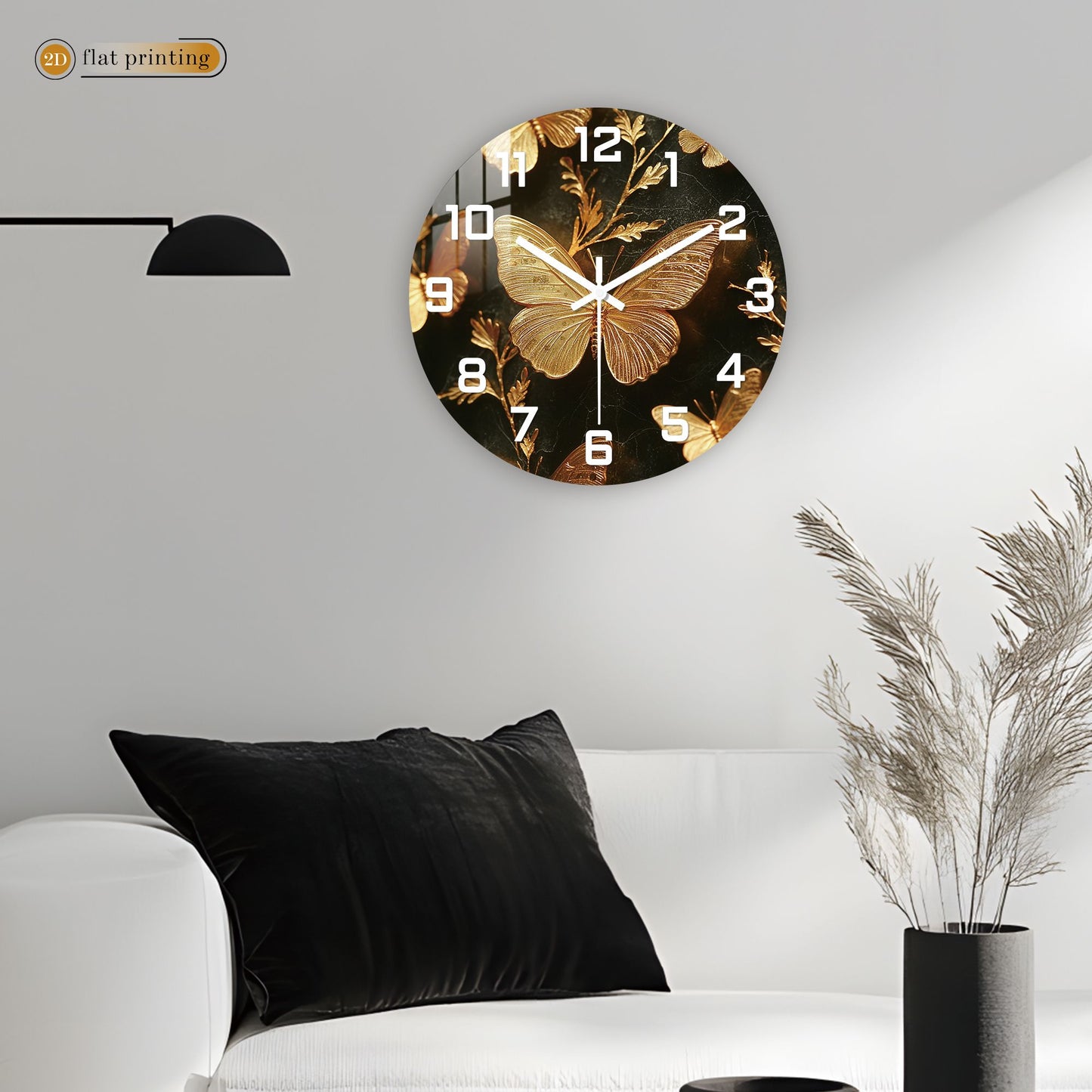 Golden Butterfly Elegance Wall Clock, Luxe Marble Background Decor, Glamorous Home or Office Timekeeper