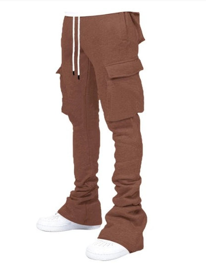 Plus Size Cargo Stacked Pants for Men Fleece Flare Sweat Pants Street Wear Men Pile Up Hiphop Pants New Design