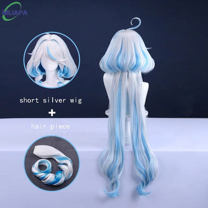 Really High Quality Fontaine Focalors Cosplay Wig Long Short Furina Wigs Blue White Curly Heat Resistant Hair Anime Wigs +WigCap
