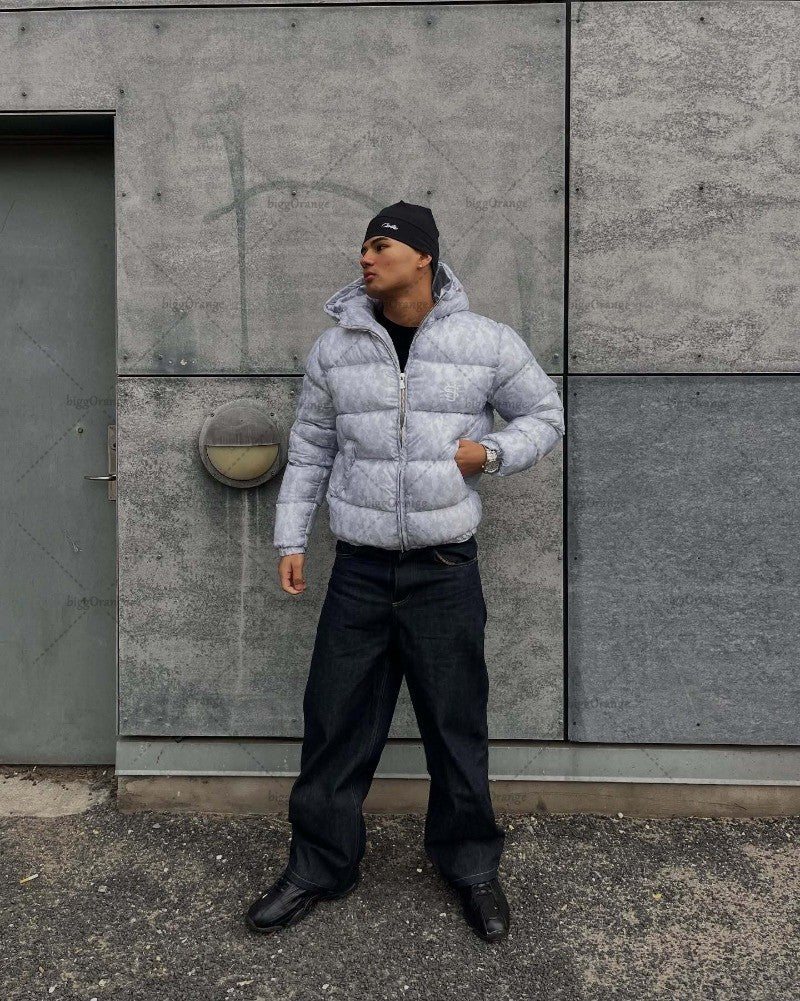 New European and American Trendy Streetwear Waterproof Hooded Jacket Men High Street Retro Solid Color Warm Zipper Coat Women