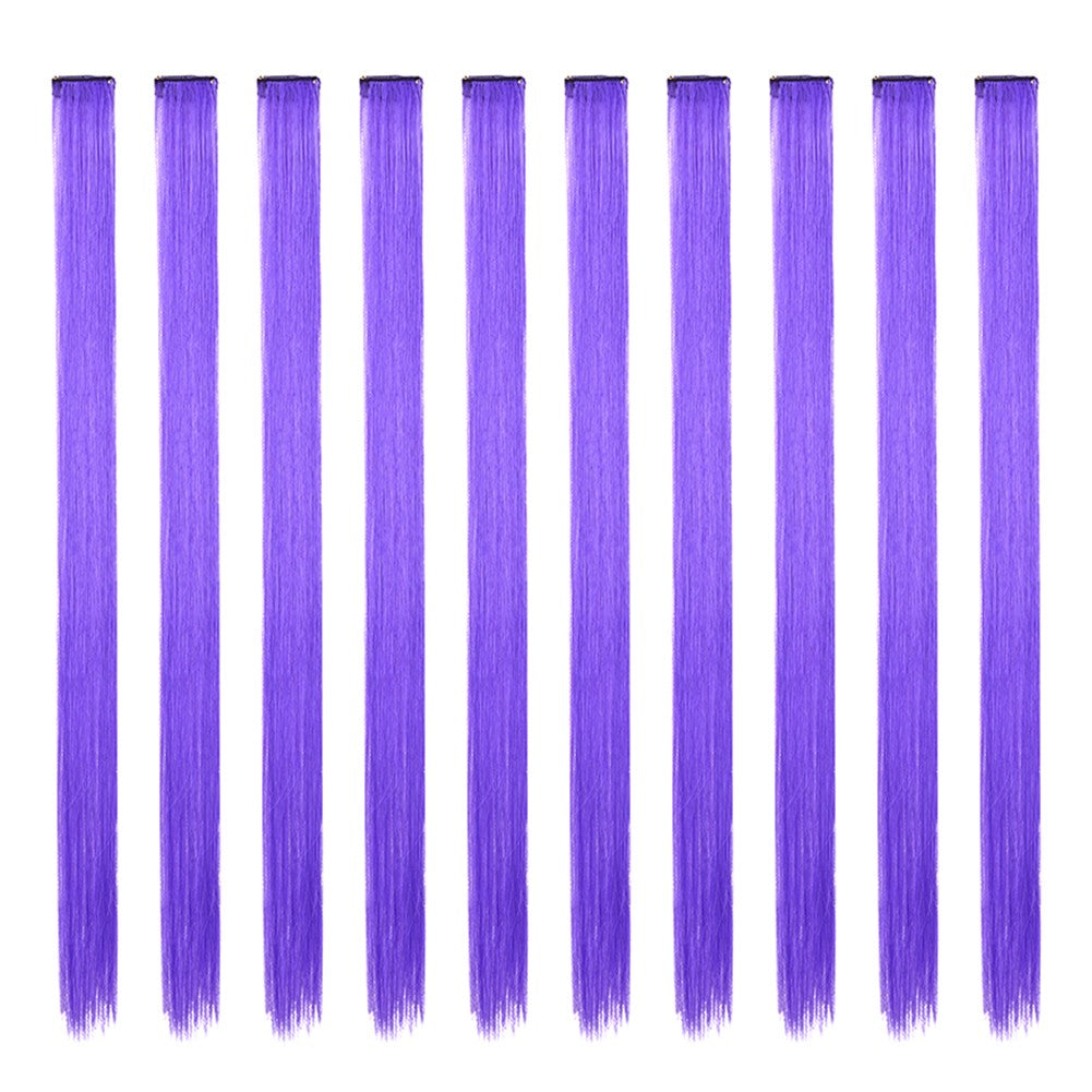 Mechas Coloridas Cabelo Sintético 10 Peças Extensões de Cabelo Liso 55 cm Com Presilha Aplique para Mulheres Festa Cosplay Presentes