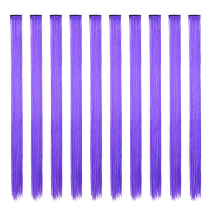 Mechas Coloridas Cabelo Sintético 10 Peças Extensões de Cabelo Liso 55 cm Com Presilha Aplique para Mulheres Festa Cosplay Presentes